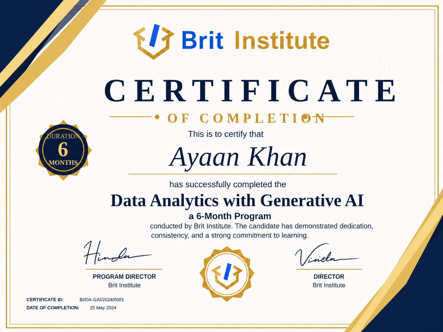 Brit Institute certificate of completion preview