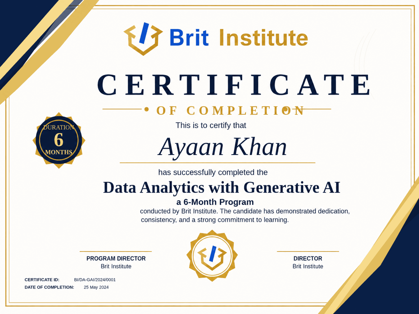 Brit Institute certificate of completion preview